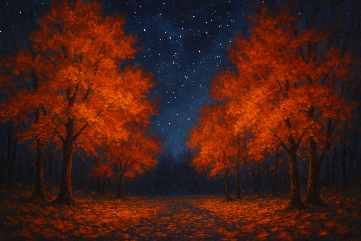 A painting of a fall night 